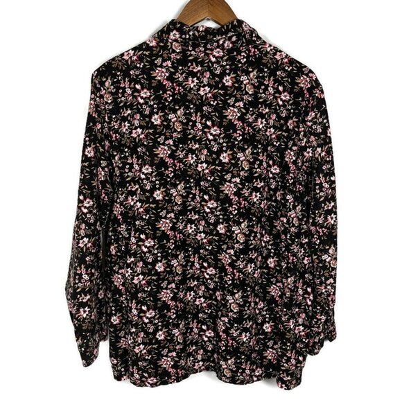 Denim & Co Womens Corduroy Button Up Shirt Size 1X Dark Floral Bohemian Casual - Picture 8 of 8